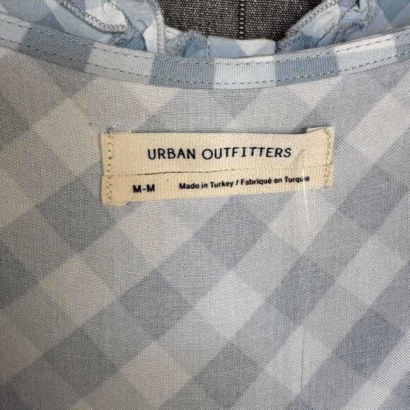 Urban Outfitters Sky Blue Ivory Gingham Print Elastic Spaghetti Strap Jumpsuit - Picture 10 of 14